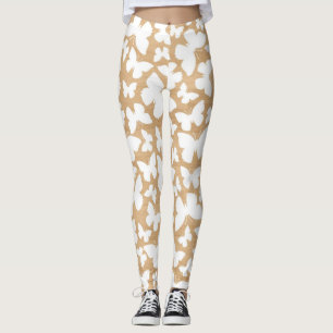 Leggings Textura de madera rústica con patrón de mariposa