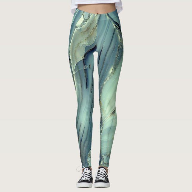 Leggings Textura de Marble Azul Girly Trendy (Anverso)