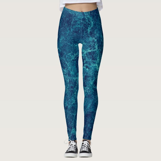Leggings Textura de mármol azul de la marina (Anverso)