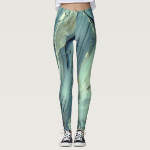 Leggings Textura de mármol azul femenino y moderno