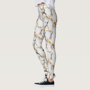 Leggings Textura de mármol blanco con vetas de oro brillant