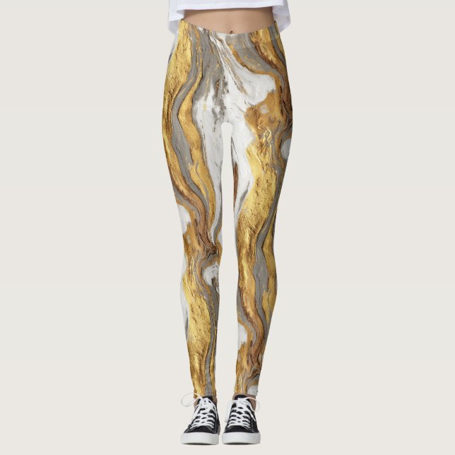 Leggings Textura de mármol gris abstracto con oro fluido (Anverso)
