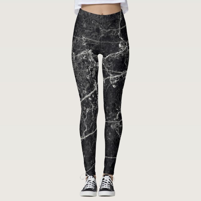 Leggings Textura de mármol negro (Anverso)