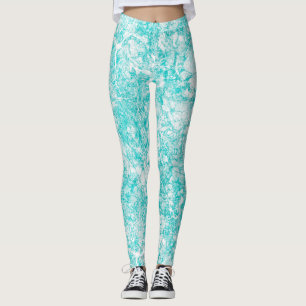 Leggings Textura de Mint Blue & White Marble