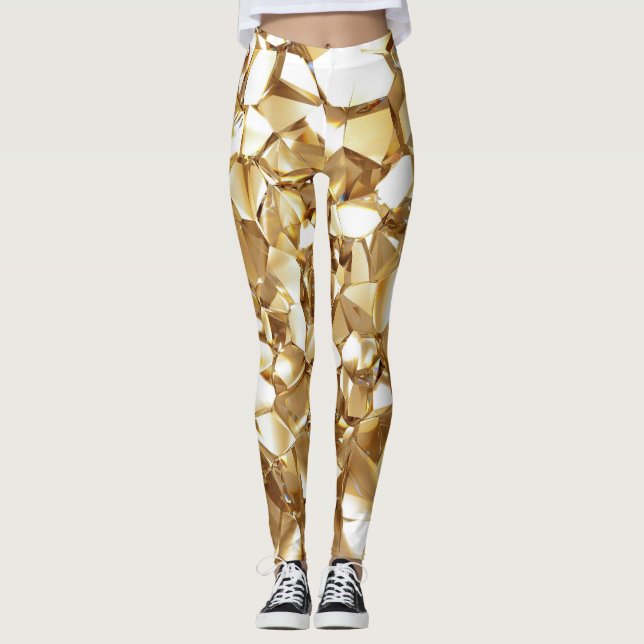 Leggings Textura de oro de cristal abstracto en 3D. (Anverso)
