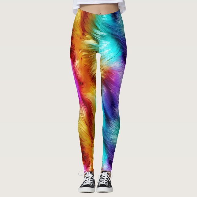 Leggings textura de pelaje de monstruo falso de arcoíris br (Anverso)