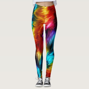 Leggings textura de pelaje de monstruo falso de arcoíris br