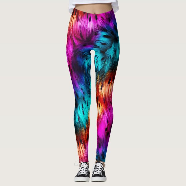 Leggings textura de pelaje de monstruo falso de arcoíris br (Anverso)