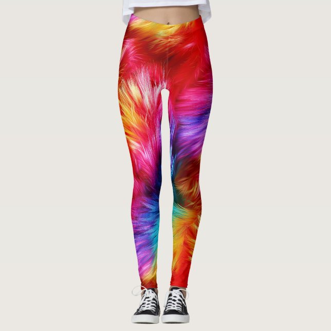Leggings textura de pelaje de monstruo falso de arcoíris br (Anverso)