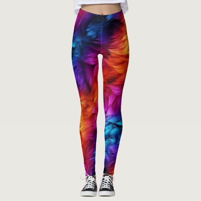 Leggings textura de pelaje de monstruo falso de arcoíris br (Anverso)