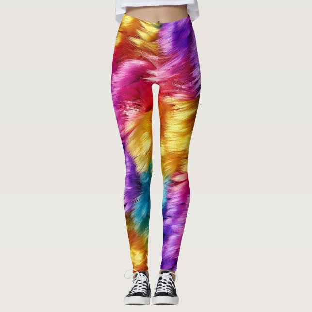 Leggings textura de pelaje de monstruo falso de arcoíris br (Anverso)
