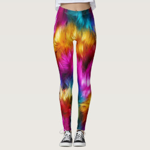 Leggings textura de pelaje falso de monstruo de arcoíris br