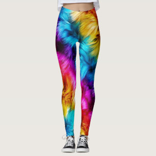 Leggings textura de pelaje falso de monstruo de arcoíris br