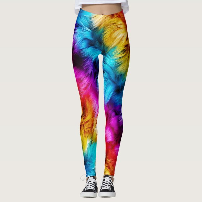 Leggings textura de pelaje falso de monstruo de arcoíris br (Anverso)