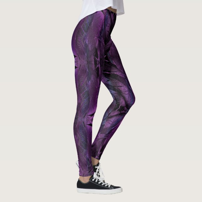 Leggings Textura de pluma violeta morada oscura (Derecha)