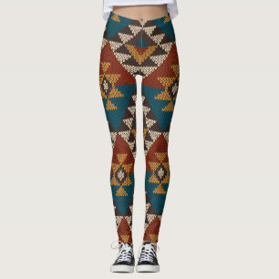 Leggings Textura de punto de lana tribal azteca.