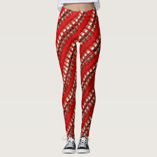 Leggings Textura de tela de raya diagonal delgada roja y do