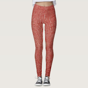Leggings Textura de tela de rayas verticales finas rojas y 