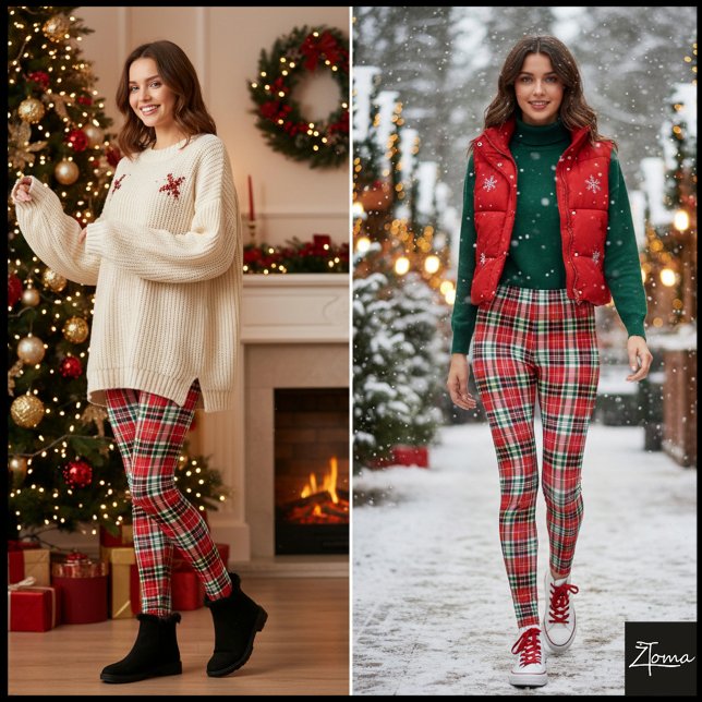 Leggings Textura densa de cuadros escoceses navideños en ro (Subido por el creador)