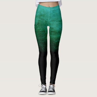 Leggings Textura Distorsionada Ombré Negro - Verde Turquesa