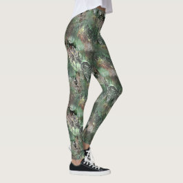 Leggings Textura extraña en verde gris con cráneo abstracto