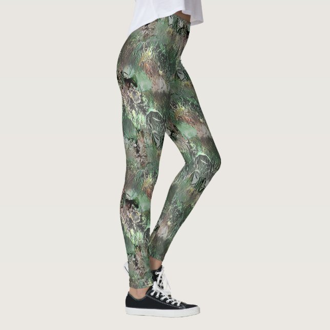 Leggings Textura extraña en verde gris con cráneo abstracto (Derecha)