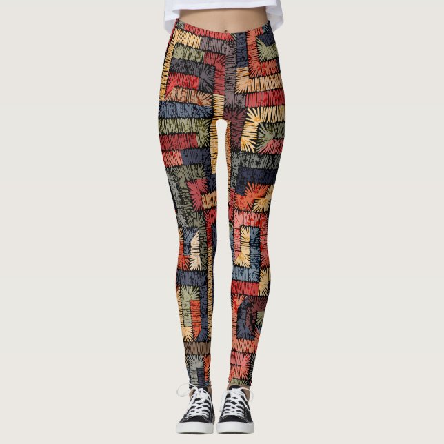 Leggings Textura geométrica bordada, étnica (Anverso)