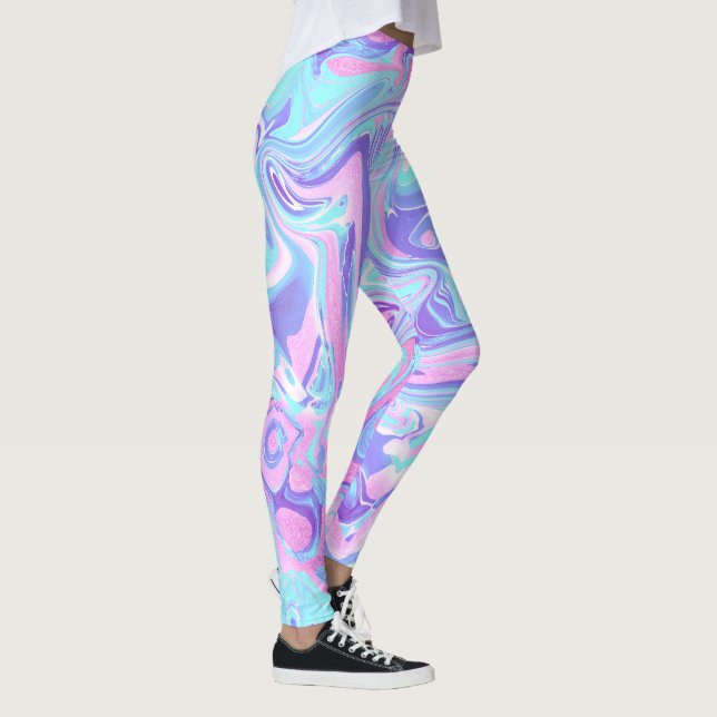 Leggings Textura líquida de Mármol Azul y Morado Pastel (Derecha)