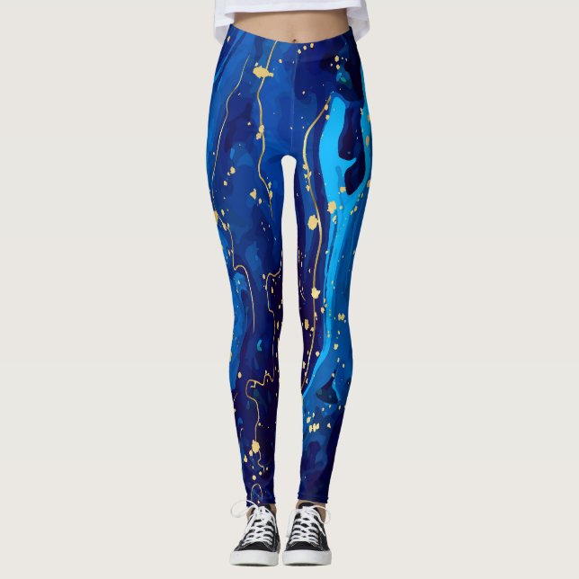 Leggings Textura lujosa de mármol de oro azul (Anverso)