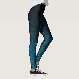 Leggings Textura Ombre Grunge Negra y Azul Turquesa