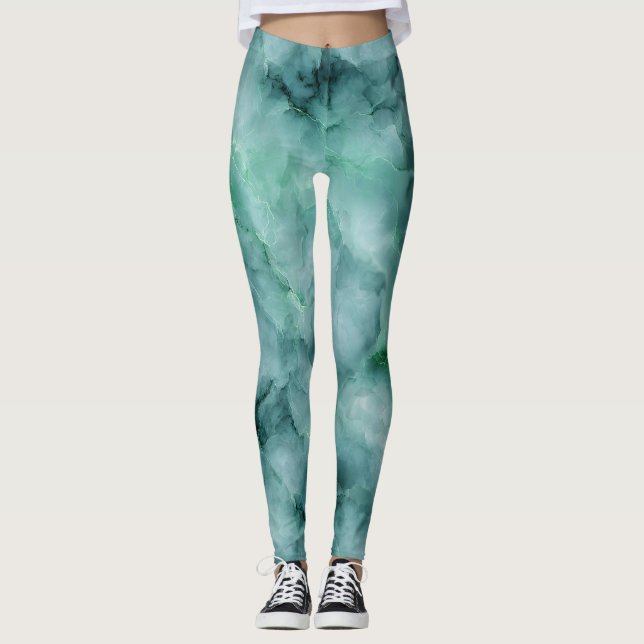 Leggings Textura similar al mármol en verde menta (Anverso)