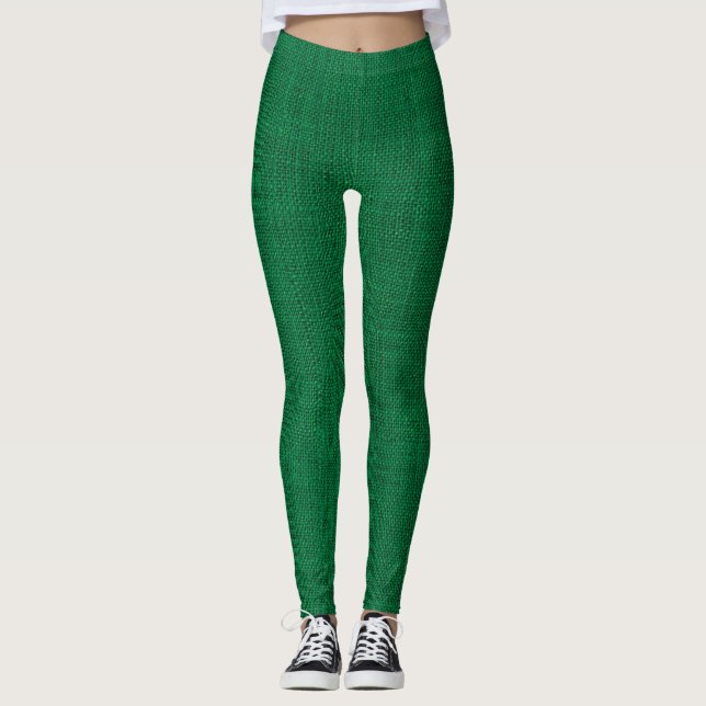 Leggings Textura verde de la arpillera del navidad (Anverso)