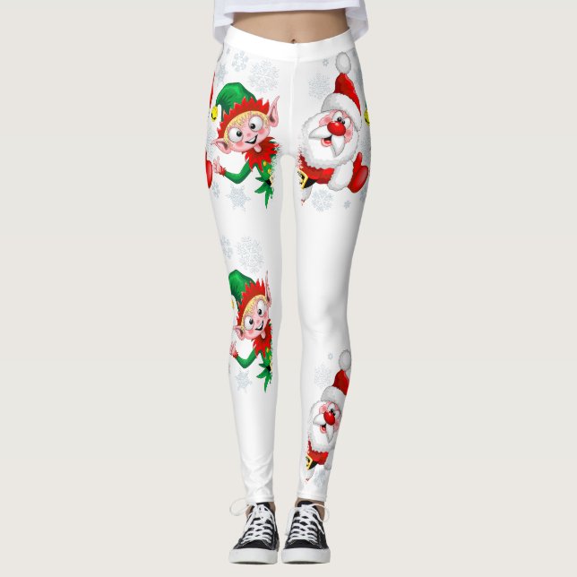 Leggings Thumbup de caracteres de Navidades de Santa y Elf (Anverso)