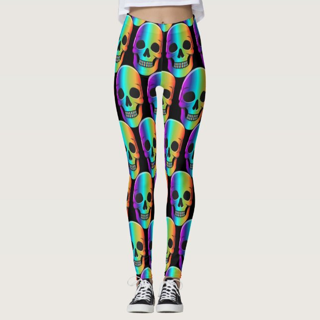 Leggings Thunder_Cove de cráneo humano psicodélico (Anverso)