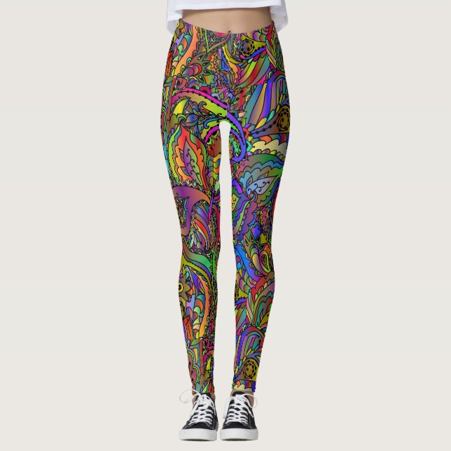 Leggings Thunder_Cove de diseño psicodélico de Hippie Groov (Anverso)