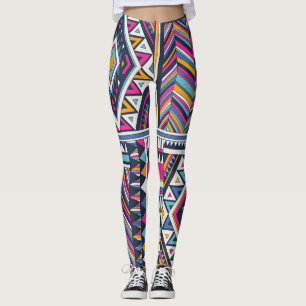 Leggings Tíbal retro, patrón geométrico vintage.