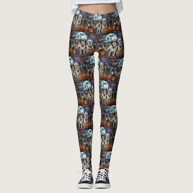 Leggings Tibetan Terrier Halloween Espeluznante (Anverso)