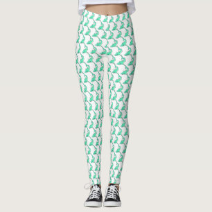 Leggings tiburón sonriente de dibujos animados azul verde m