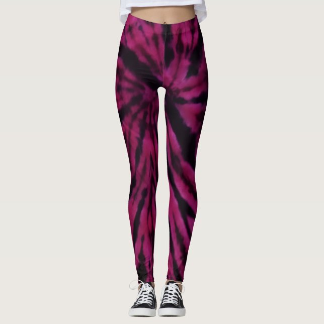 Leggings Tie-Dye Purple Pink Black Hippie Retro Pattern  (Anverso)