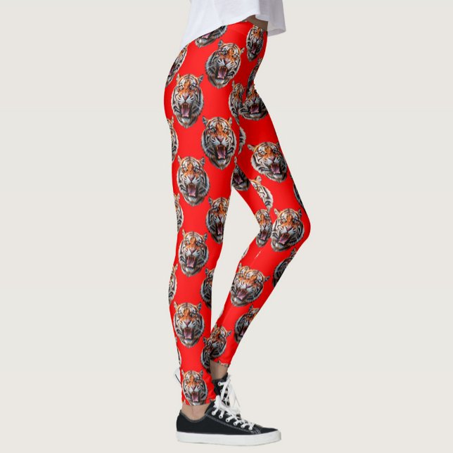 Leggings Tiger Head Pattern Design Red (Subido por el creador)