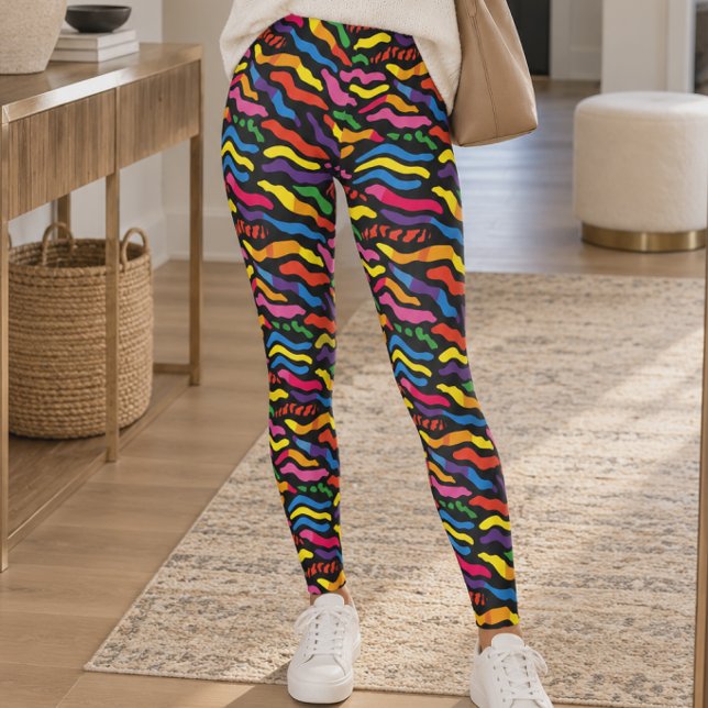Leggings Tigre abstracto de franjas arcoíris (Subido por el creador)