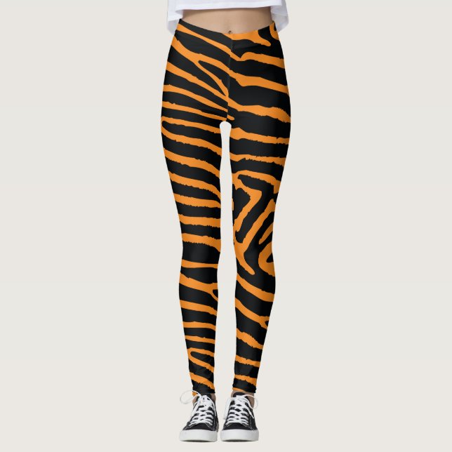 Leggings Tigre anaranjado de neón rayado (Anverso)