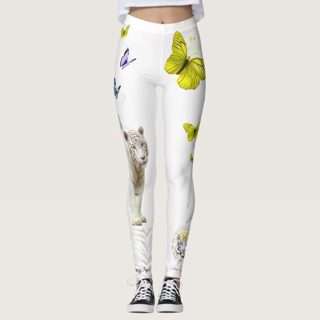 Leggings Tigre Blanco Mariposa Amarilla Polvo de Estrellas  (Anverso)