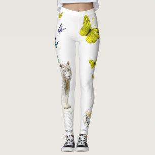 Leggings Tigre Blanco Mariposa Amarilla Polvo de Estrellas