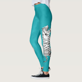 Leggings Tigre blanco y negro sobre azul turquesa Verde azu