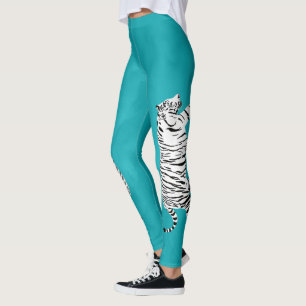 Leggings Tigre blanco y negro sobre azul turquesa Verde azu
