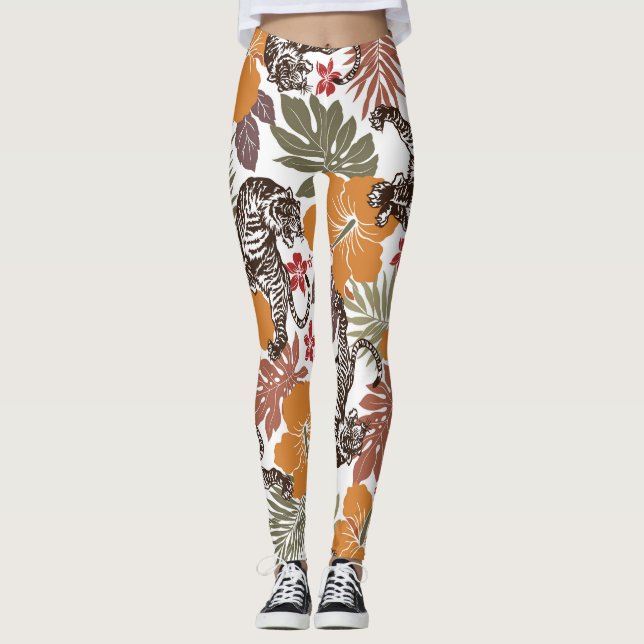 Leggings Tigre Hibiscus, Patrón Exótico. (Anverso)