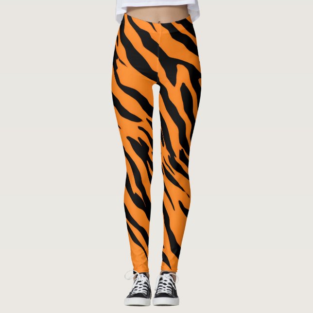 Leggings Tigre Stripe Naranja negro Patrón de piel de anima (Anverso)