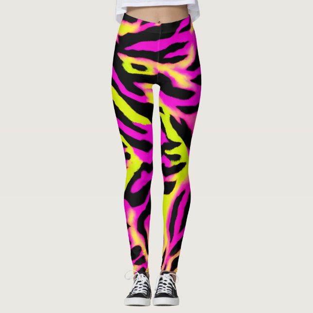Leggings Tigre Stripe Naranja negro Patrón de piel de anima (Anverso)