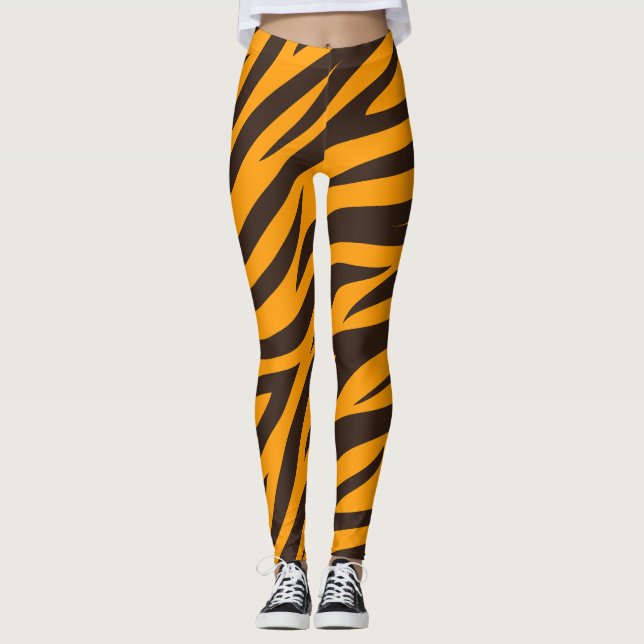 Leggings Tigre Stripe Naranja negro Patrón de piel de anima (Anverso)